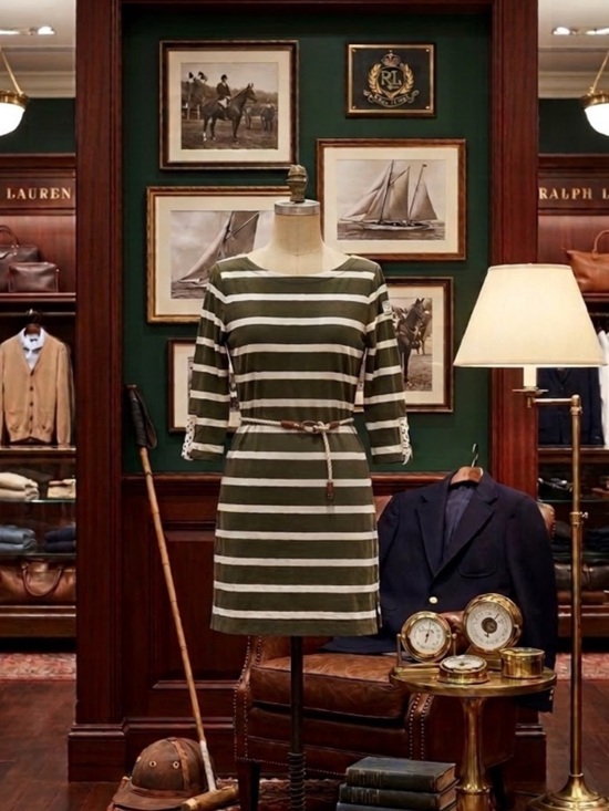 Ralph Lauren Dresses & Skirts - Ralph Lauren Olive Green and White Striped boar dress